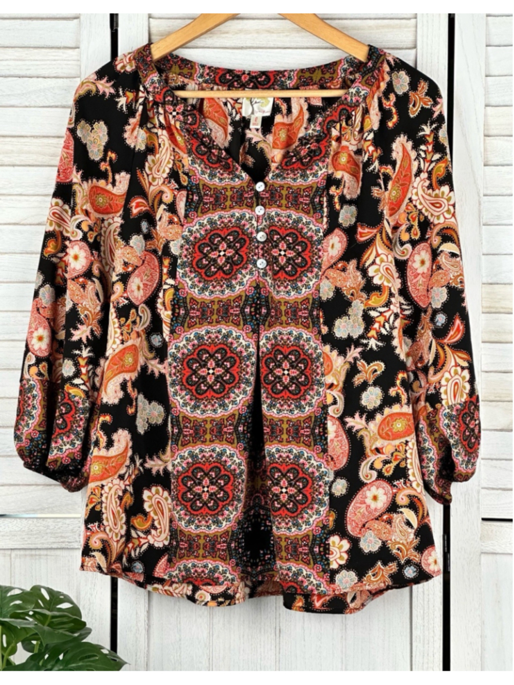 Fig & Flower Anthropologie Multi Color Paisley Blouse Women’s Size Large